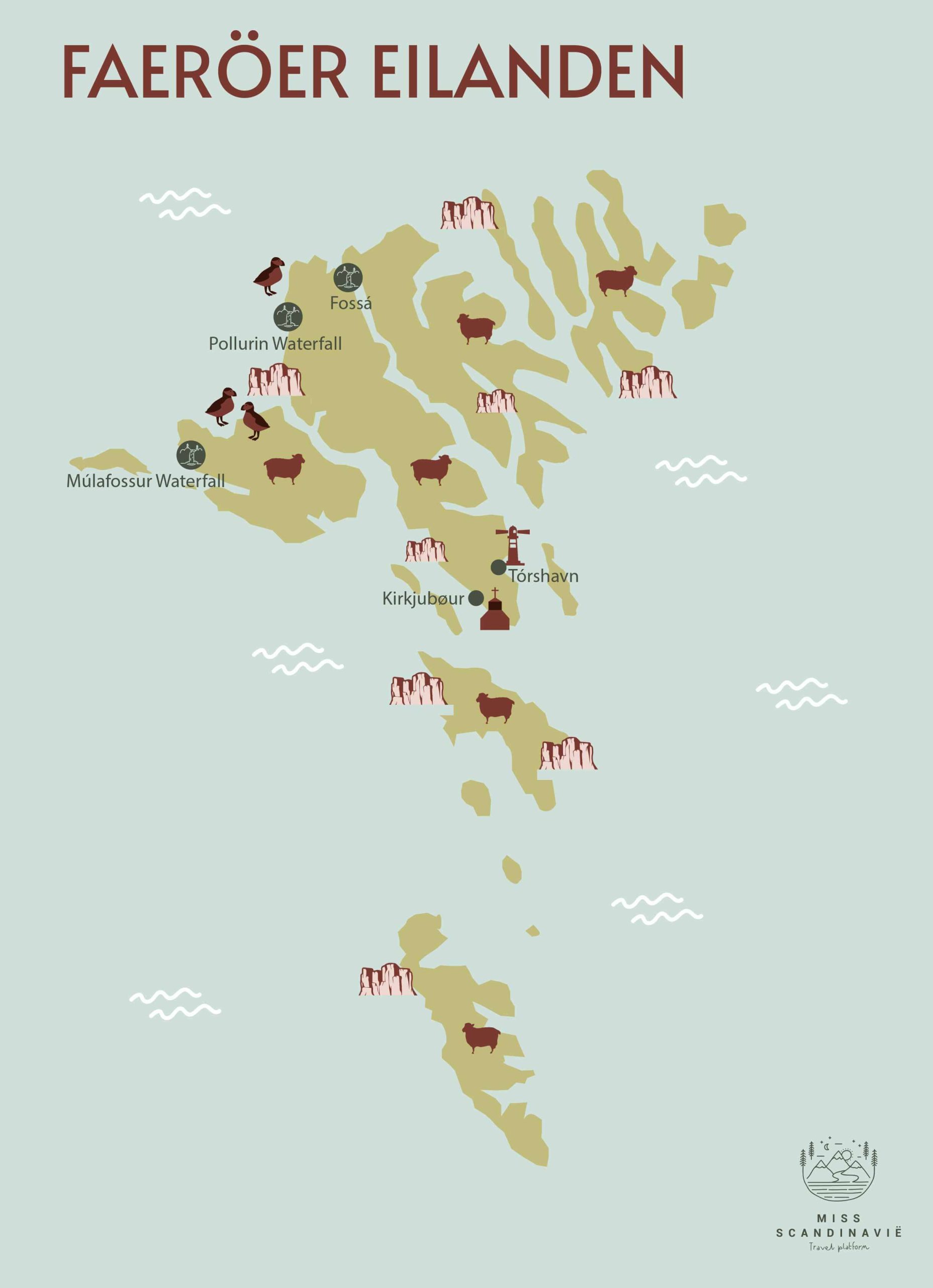 Kaart van de Faerƶer eilanden